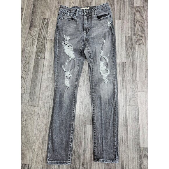 Levi's 721 High Rise Skinny Jeans Womens 29 Gray Distressed Ripped Stretch Denim - Picture 1 of 14